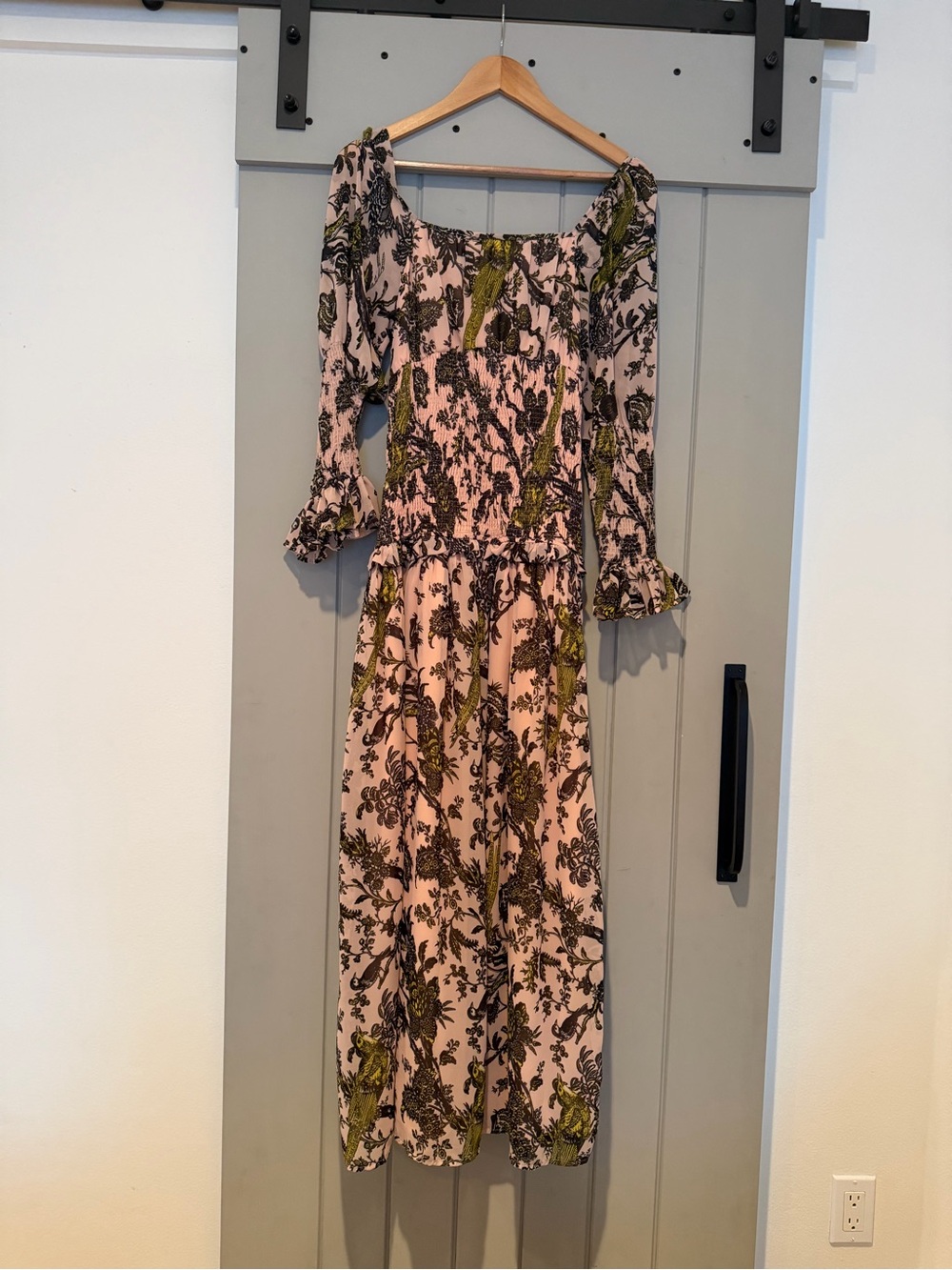 ASOS Pink Maxi Dress with Green and Black Floral Print